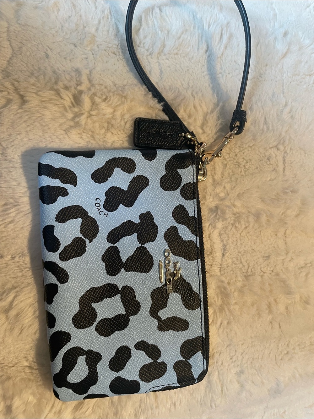 Coach Light Blue and Black Leopard Print Wristlet - Picture 9 of 9